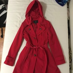 Red London Fog London Fog Trench Coat with Hood